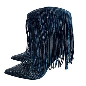I.N.C. International Concepts Sahoj Western Fringe Rhinestone Booties NEW 6